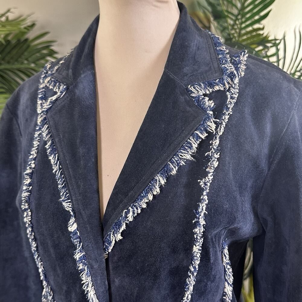 Wilsons Leather Women M long coat VTG Maxima Vintage Penny Lane Dark Blue Suede